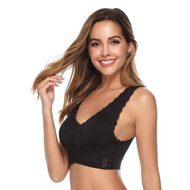 Women Sexy Lace Posture Correction Bra Back Smoothing Minimizer Bralette  Crossover Side Buckles Plus Size Wirefree Bra (Color : Black, Size :  AB_34/75) at  Women's Clothing store
