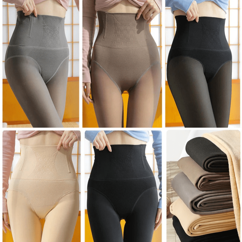 Women Fleece Lined Waist Shaper Thermal Translucent Tights– Curvypower