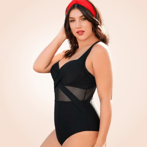 Plus Size Contrast Mesh Underwire One Piece Swimsuit