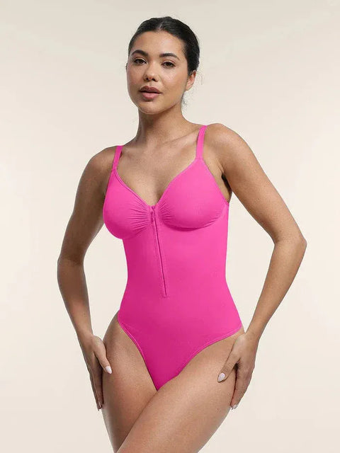 Curvypower | Australia bodysuit Plunge Front Zip Tummy Control Shape Wear Bodysuit