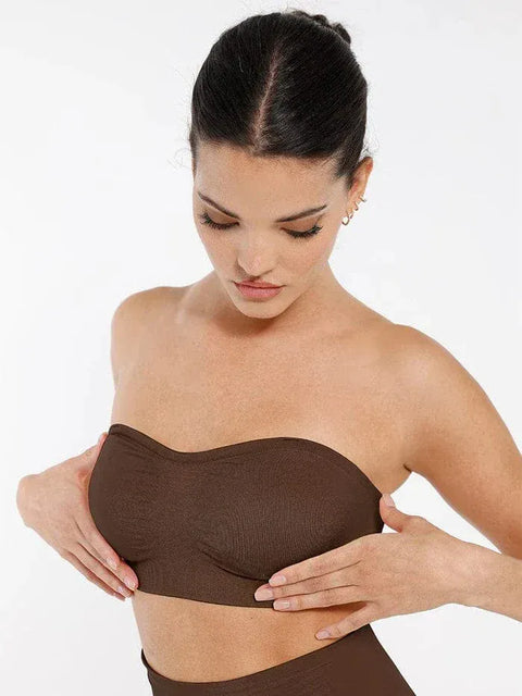 Curvypower | Australia Bras Brown / S Seamless Bandeau Strapless Brassiere Non Wired push up Bra with Removable Pads