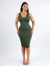 CurvyPower | AU Bodycon Dark Green / XS/S Deep V Neck Bodycon Shaping Midi Dress with Removable Pads