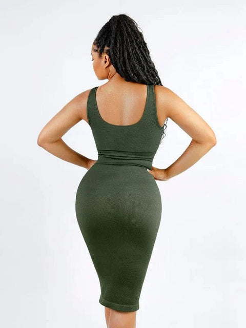 CurvyPower | AU Bodycon Deep V Neck Bodycon Shaping Midi Dress with Removable Pads