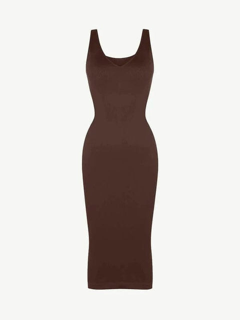 CurvyPower | AU Bodycon Deep V Neck Bodycon Shaping Midi Dress with Removable Pads