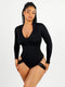 CurvyPower | AU bodysuit Black / S Deep V Neck Long Sleeve Shapewear Thong Bodysuit