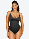 CurvyPower | AU bodysuit Black / S Tummy Control Elastic Mesh Shapewear Thong Bodysuit