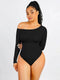 CurvyPower | AU bodysuit Black / XS/S Long Sleeve One Shoulder Shapewear Thong  Bodysuit