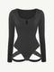 CurvyPower | AU bodysuit Built In Shapewear Long Sleeve Scoop Neck Thong Bodysuit