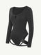 CurvyPower | AU bodysuit Built In Shapewear Long Sleeve Scoop Neck Thong Bodysuit