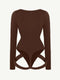 CurvyPower | AU bodysuit Built In Shapewear Long Sleeve Scoop Neck Thong Bodysuit