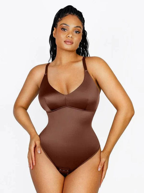 CurvyPower | AU bodysuit Dark Brown / S Tummy Control Elastic Mesh Shapewear Thong Bodysuit