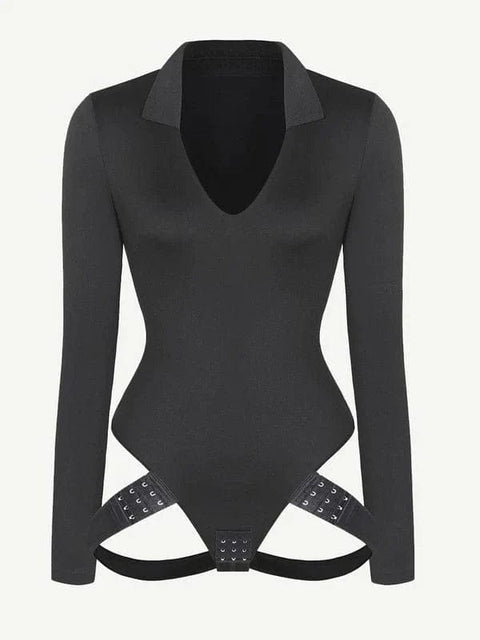 CurvyPower | AU bodysuit Deep V Neck Long Sleeve Shapewear Thong Bodysuit