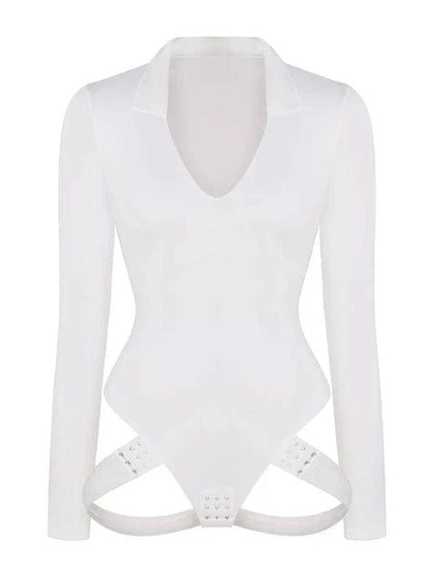 CurvyPower | AU bodysuit Deep V Neck Long Sleeve Shapewear Thong Bodysuit