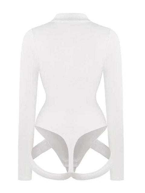 CurvyPower | AU bodysuit Deep V Neck Long Sleeve Shapewear Thong Bodysuit