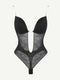 CurvyPower | AU bodysuit Lace-Trimmed Deep V Neck Shapewear Low Back Bodysuit