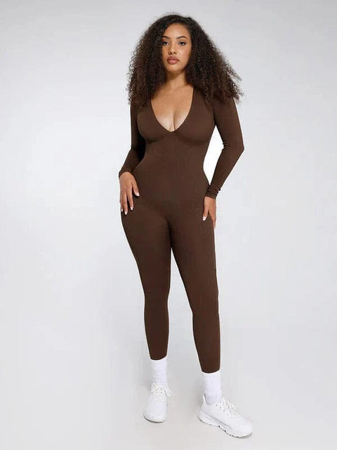 CurvyPower | AU Jumpsuit Dark Brown / XS/S Deep V Whole Body Jumpsuit Tummy Control Shaping Bodysuit