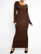 CurvyPower | AU Maxi Dress Brown / S Built In Shapewear Long Sleeve Bodycon Maxi Dress