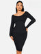 CurvyPower | AU Midi Dress Black / XS/S Long Sleeve V Neck Bodycon Waist Cinching Shaper Midi Dress