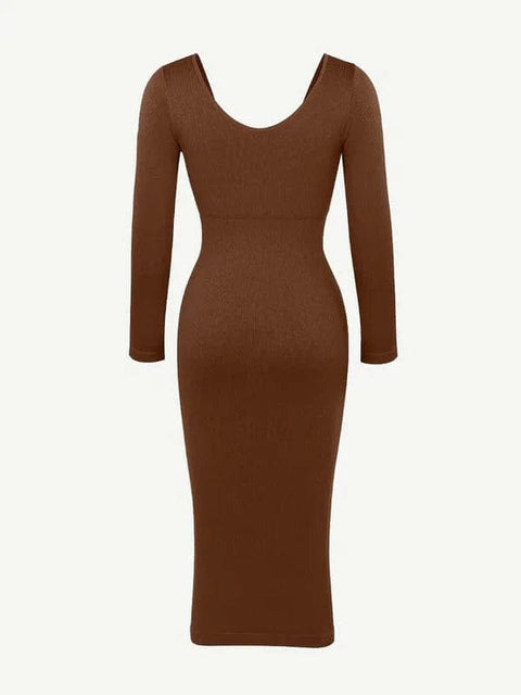 CurvyPower | AU Midi Dress Long Sleeve V Neck Bodycon Waist Cinching Shaper Midi Dress
