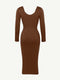 CurvyPower | AU Midi Dress Long Sleeve V Neck Bodycon Waist Cinching Shaper Midi Dress