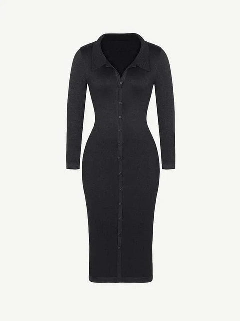 CurvyPower | AU Shirt Dress Tummy Control Retro Long Sleeve Shapewear Shirt Dress