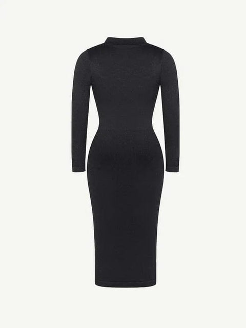 CurvyPower | AU Shirt Dress Tummy Control Retro Long Sleeve Shapewear Shirt Dress