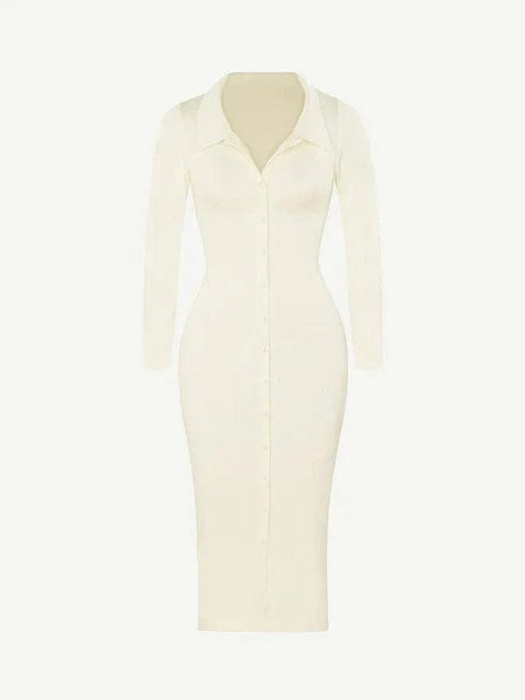 CurvyPower | AU Shirt Dress Tummy Control Retro Long Sleeve Shapewear Shirt Dress