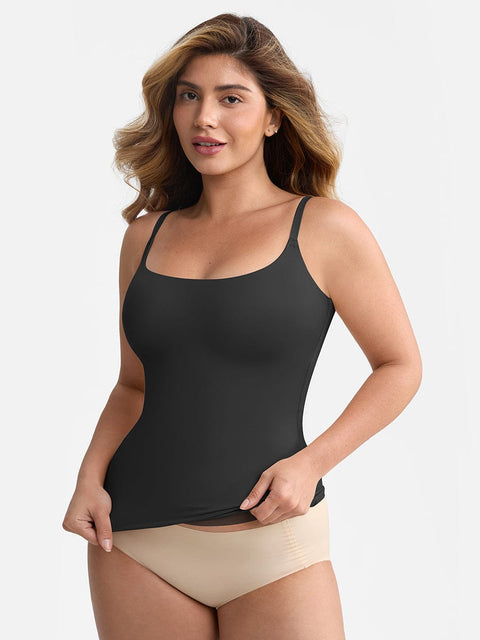 Curvypower | Australia Apparel & Accessories > Clothing > Tops > Tank Tops Black / XS Scoop Neck Tank Top with Light Shaping and Anti-Sheer Bust Lining
