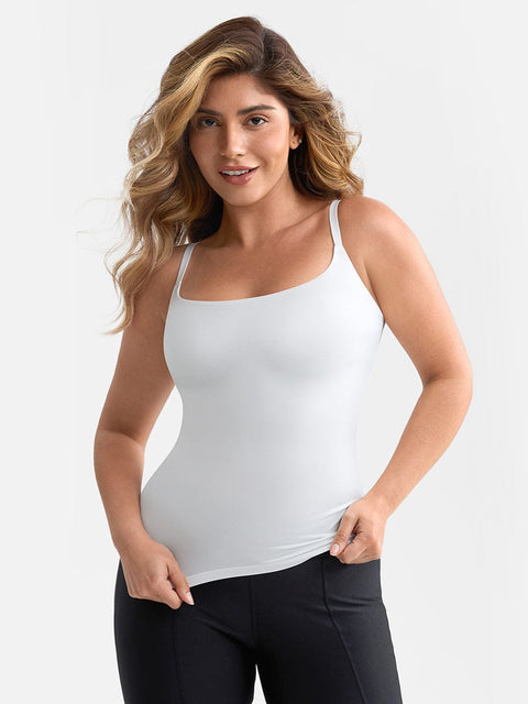 Curvypower | Australia Apparel & Accessories > Clothing > Tops > Tank Tops White / XS Scoop Neck Tank Top with Light Shaping and Anti-Sheer Bust Lining