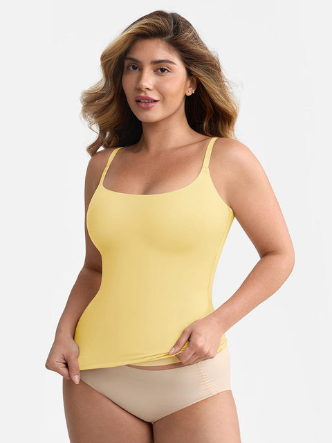 Curvypower | Australia Apparel & Accessories > Clothing > Tops > Tank Tops Yellow / XS Scoop Neck Tank Top with Light Shaping and Anti-Sheer Bust Lining