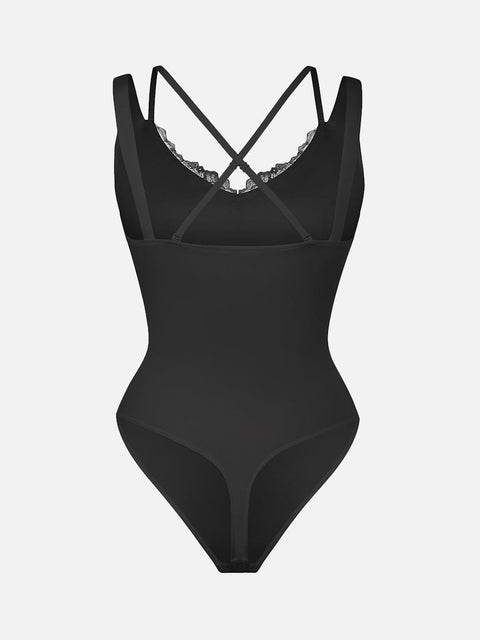 Curvypower | Australia Apparel & Accessories > Clothing > Underwear & Socks > Bodysuits Leopard Print Lace V-Neck Shapewear Bodysuit Tummy Control Thong Shaping Bodysuit for Women with T-Back Design