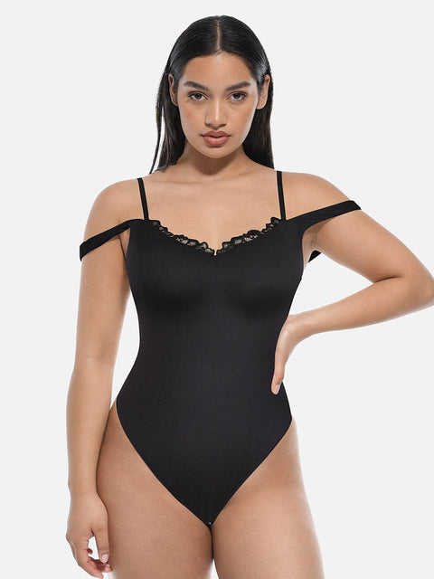 Curvypower | Australia Apparel & Accessories > Clothing > Underwear & Socks > Bodysuits Leopard Print Lace V-Neck Shapewear Bodysuit Tummy Control Thong Shaping Bodysuit for Women with T-Back Design