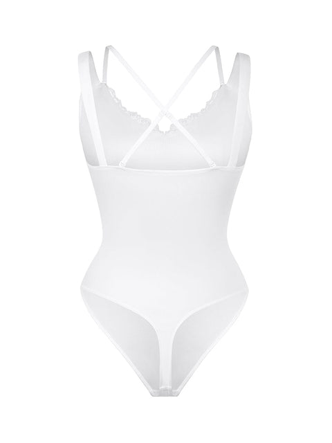 Curvypower | Australia Apparel & Accessories > Clothing > Underwear & Socks > Bodysuits Leopard Print Lace V-Neck Shapewear Bodysuit Tummy Control Thong Shaping Bodysuit for Women with T-Back Design