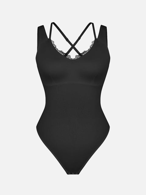 Curvypower | Australia Apparel & Accessories > Clothing > Underwear & Socks > Bodysuits Leopard Print Lace V-Neck Shapewear Bodysuit Tummy Control Thong Shaping Bodysuit for Women with T-Back Design