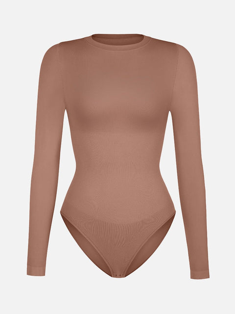 Curvypower | Australia Apparel & Accessories > Clothing > Underwear & Socks > Bodysuits Seamless Crew Neck Long Sleeve Tummy Control Snap Crotch Briefs Shapewear Bodysuit