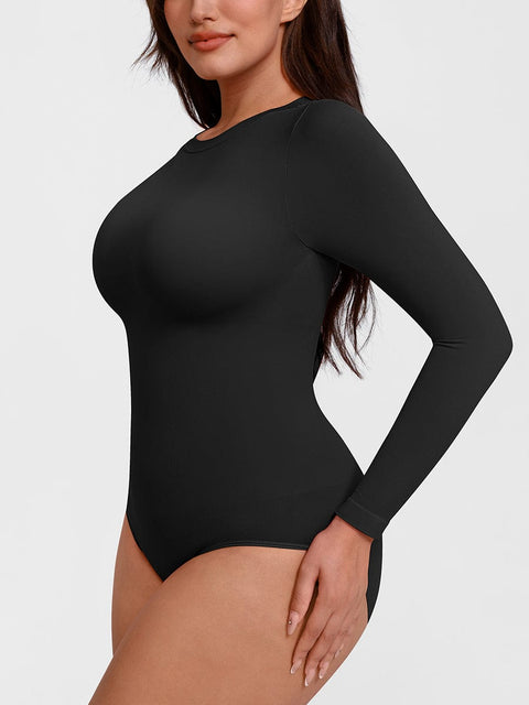 Curvypower | Australia Apparel & Accessories > Clothing > Underwear & Socks > Bodysuits Seamless Crew Neck Long Sleeve Tummy Control Snap Crotch Briefs Shapewear Bodysuit