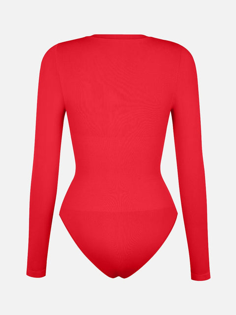 Curvypower | Australia Apparel & Accessories > Clothing > Underwear & Socks > Bodysuits Seamless Crew Neck Long Sleeve Tummy Control Snap Crotch Briefs Shapewear Bodysuit