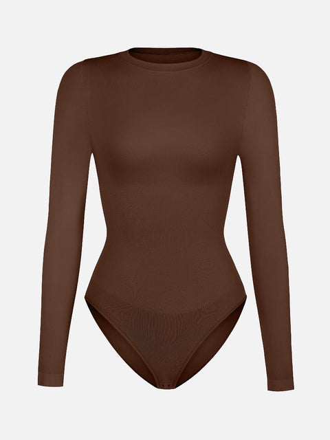 Curvypower | Australia Apparel & Accessories > Clothing > Underwear & Socks > Bodysuits Seamless Crew Neck Long Sleeve Tummy Control Snap Crotch Briefs Shapewear Bodysuit