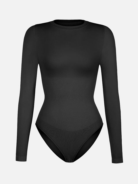 Curvypower | Australia Apparel & Accessories > Clothing > Underwear & Socks > Bodysuits Seamless Crew Neck Long Sleeve Tummy Control Snap Crotch Briefs Shapewear Bodysuit