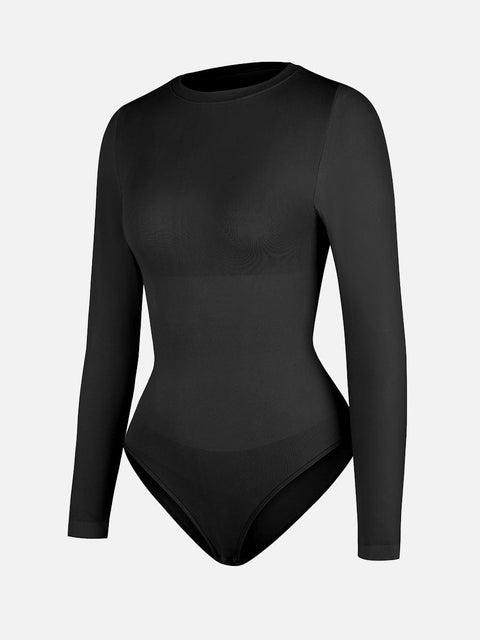 Curvypower | Australia Apparel & Accessories > Clothing > Underwear & Socks > Bodysuits Seamless Crew Neck Long Sleeve Tummy Control Snap Crotch Briefs Shapewear Bodysuit