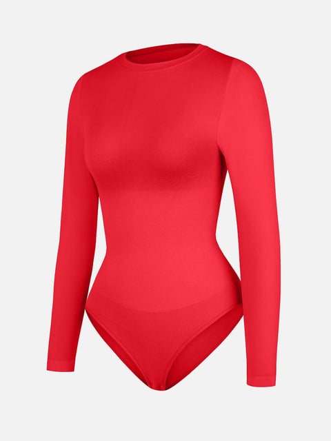 Curvypower | Australia Apparel & Accessories > Clothing > Underwear & Socks > Bodysuits Seamless Crew Neck Long Sleeve Tummy Control Snap Crotch Briefs Shapewear Bodysuit