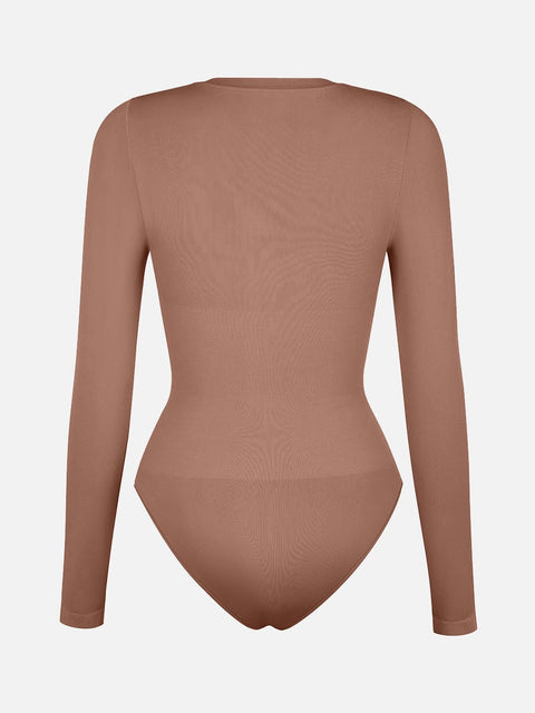 Curvypower | Australia Apparel & Accessories > Clothing > Underwear & Socks > Bodysuits Seamless Crew Neck Long Sleeve Tummy Control Snap Crotch Briefs Shapewear Bodysuit