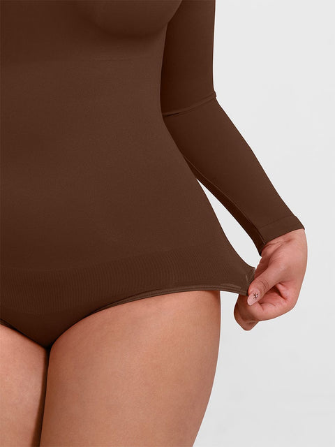 Curvypower | Australia Apparel & Accessories > Clothing > Underwear & Socks > Bodysuits Seamless Crew Neck Long Sleeve Tummy Control Snap Crotch Briefs Shapewear Bodysuit