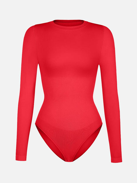 Curvypower | Australia Apparel & Accessories > Clothing > Underwear & Socks > Bodysuits Seamless Crew Neck Long Sleeve Tummy Control Snap Crotch Briefs Shapewear Bodysuit