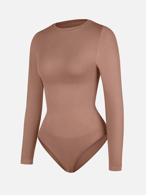 Curvypower | Australia Apparel & Accessories > Clothing > Underwear & Socks > Bodysuits Seamless Crew Neck Long Sleeve Tummy Control Snap Crotch Briefs Shapewear Bodysuit