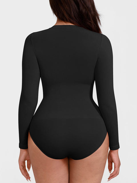 Curvypower | Australia Apparel & Accessories > Clothing > Underwear & Socks > Bodysuits Seamless Crew Neck Long Sleeve Tummy Control Snap Crotch Briefs Shapewear Bodysuit