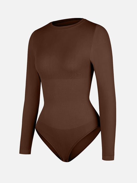 Curvypower | Australia Apparel & Accessories > Clothing > Underwear & Socks > Bodysuits Seamless Crew Neck Long Sleeve Tummy Control Snap Crotch Briefs Shapewear Bodysuit