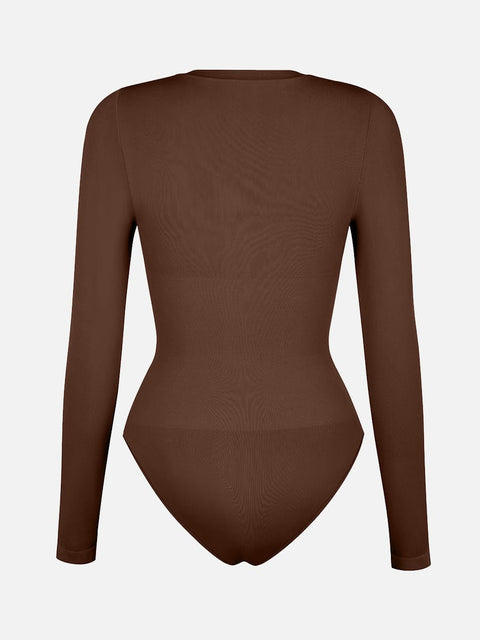 Curvypower | Australia Apparel & Accessories > Clothing > Underwear & Socks > Bodysuits Seamless Crew Neck Long Sleeve Tummy Control Snap Crotch Briefs Shapewear Bodysuit