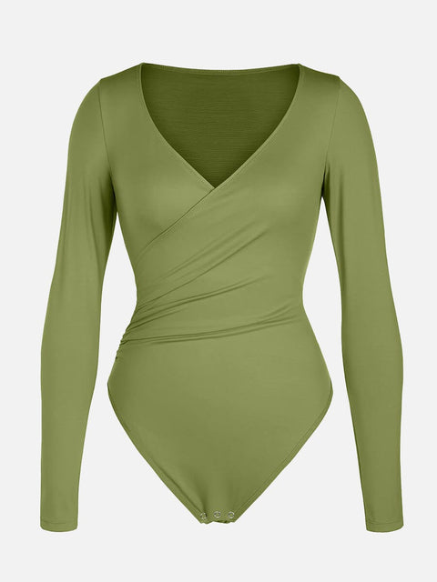 Curvypower | Australia Apparel & Accessories > Clothing > Underwear & Socks > Bodysuits V-neck Overlapping Pleated Shapewear Bodysuit with Tummy Control