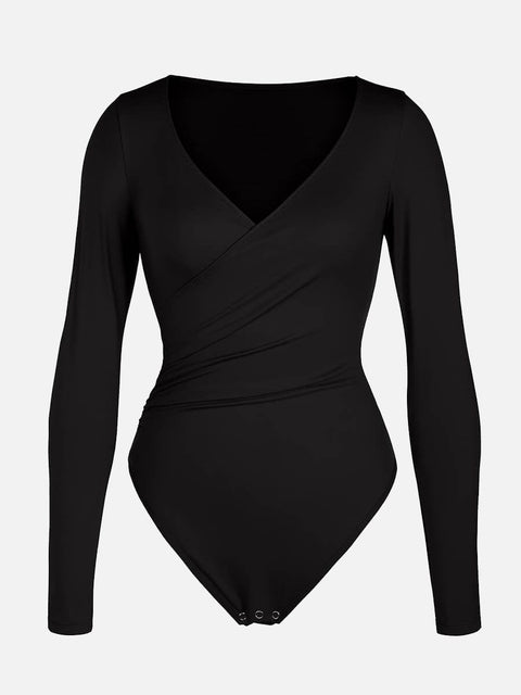 Curvypower | Australia Apparel & Accessories > Clothing > Underwear & Socks > Bodysuits V-neck Overlapping Pleated Shapewear Bodysuit with Tummy Control